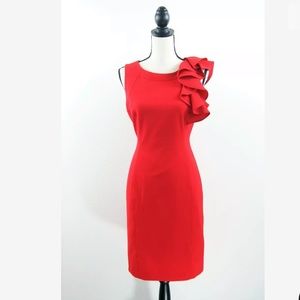 Calvin Klein Red Ruffled Stretch Sheath Dress 4